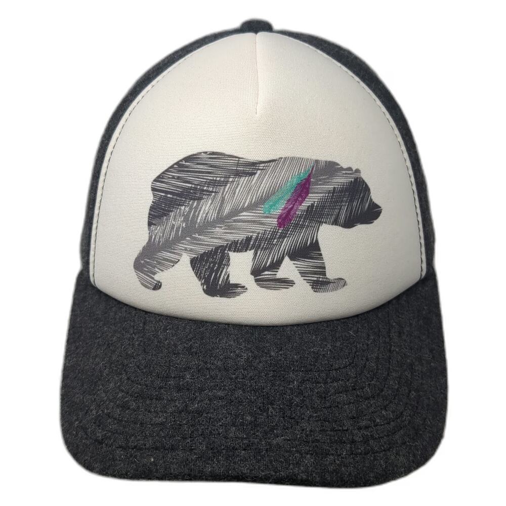 Pistil 5 Panel Gray One Size Bear Graphic Wool Blend Adjustable Snapback Hat